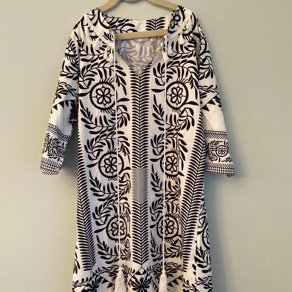 Silk Light Weight Black and White Printed Dress